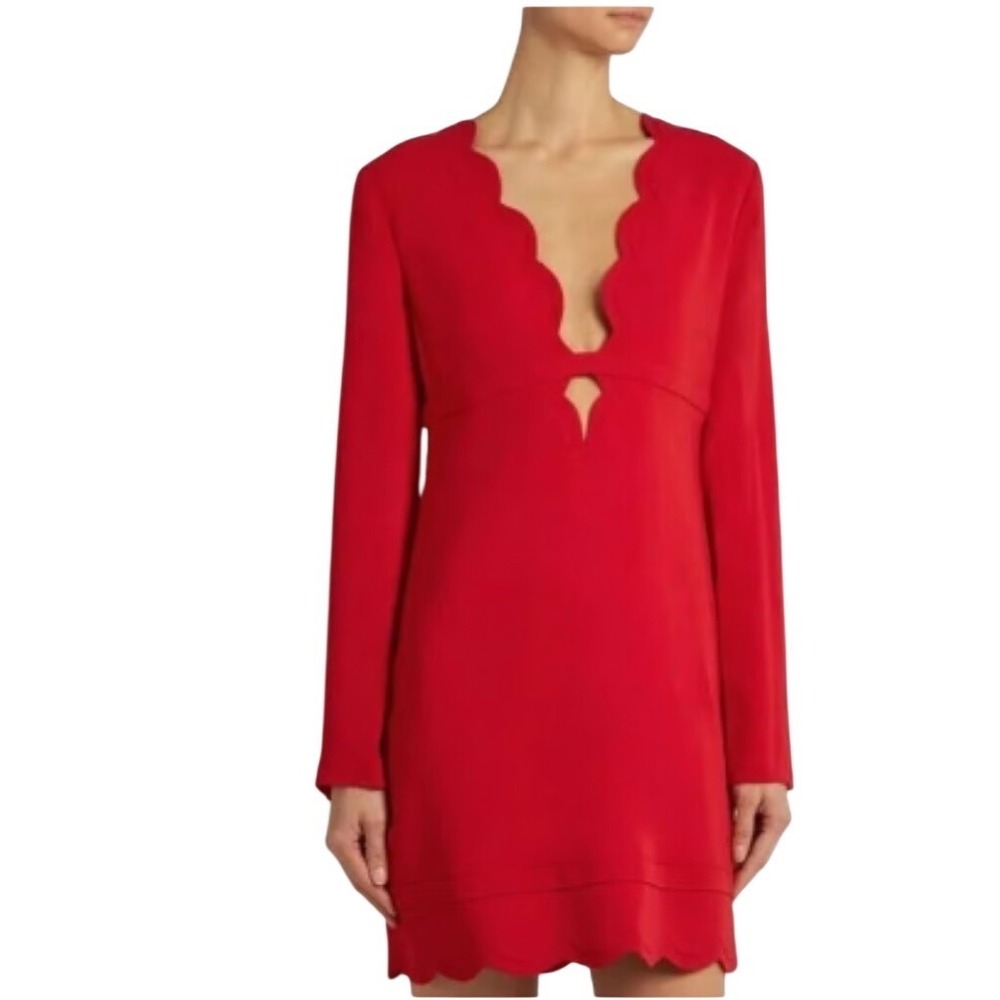 ALC Red Scalloped‎ V-Neck Mini Dress Long Sleeve Keyhole Cutout Size 10